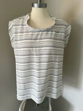 CAbi Black and White Striped Cap-Sleeve Top